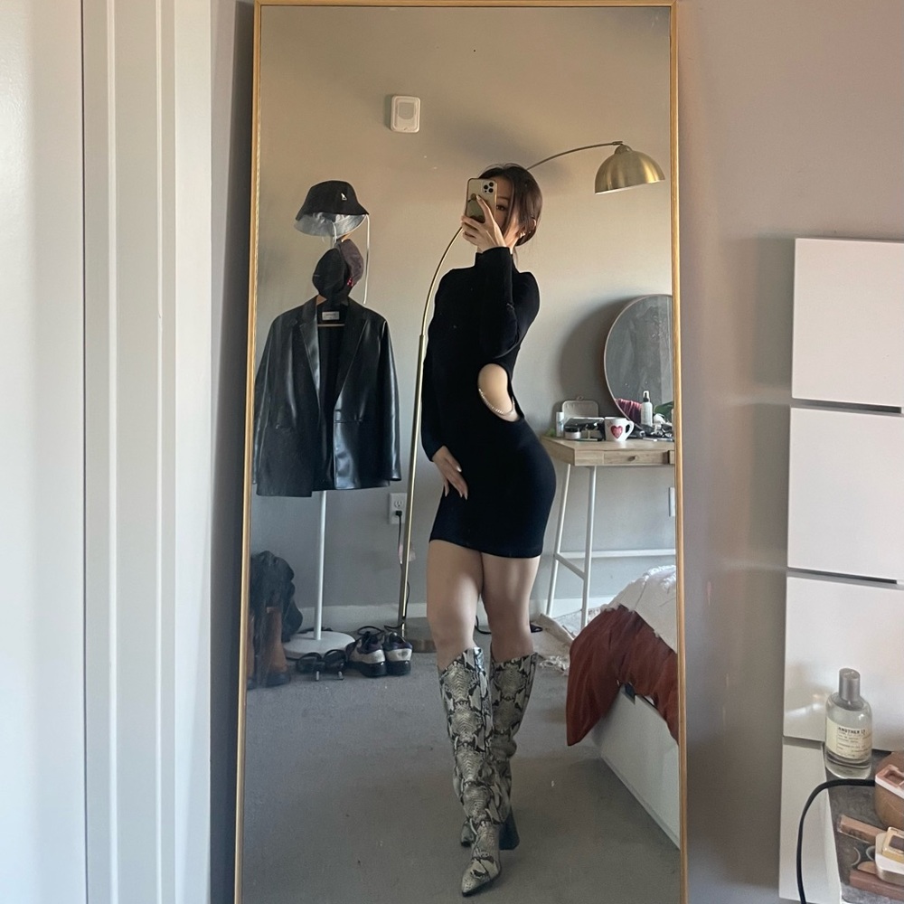 Zara Black Cut-Out Knit Dress with Crystal Chain Details